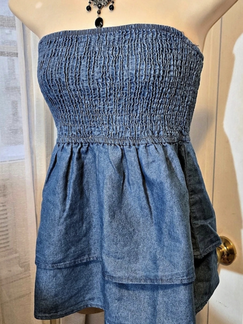 Love Strapless Mini Dress in Blue Denim